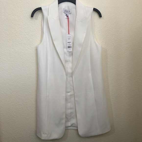 ELLE Small Sleeveless Blazer Jacket Duster Vest Collared Open Front Marshmallow - Picture 3 of 13